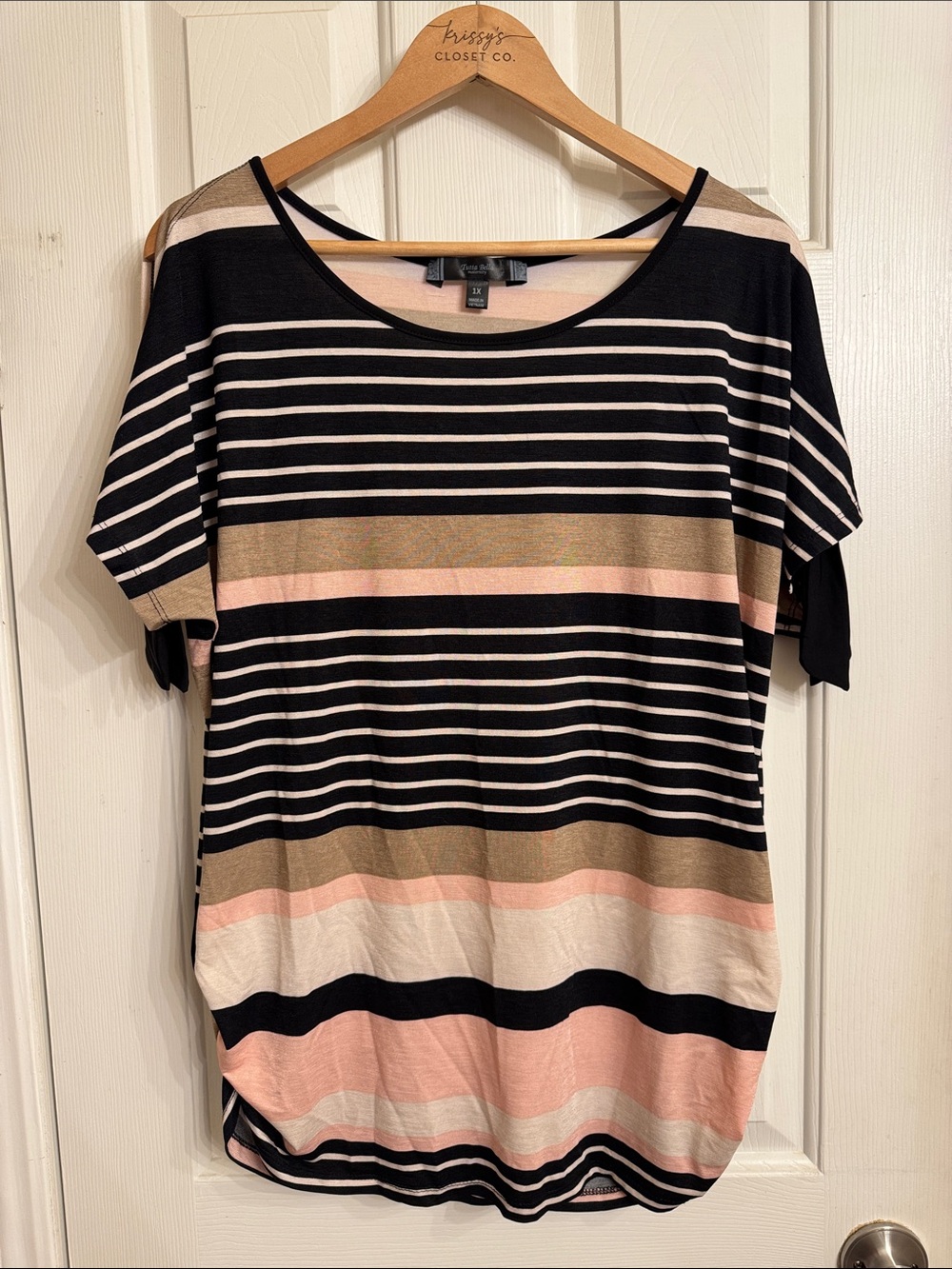 Maternity  Black Striped Scoop Neck Short Sleeve Tee